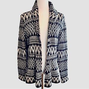 RALPH LAUREN Wool Black & White Geometric Cardigan Sweater